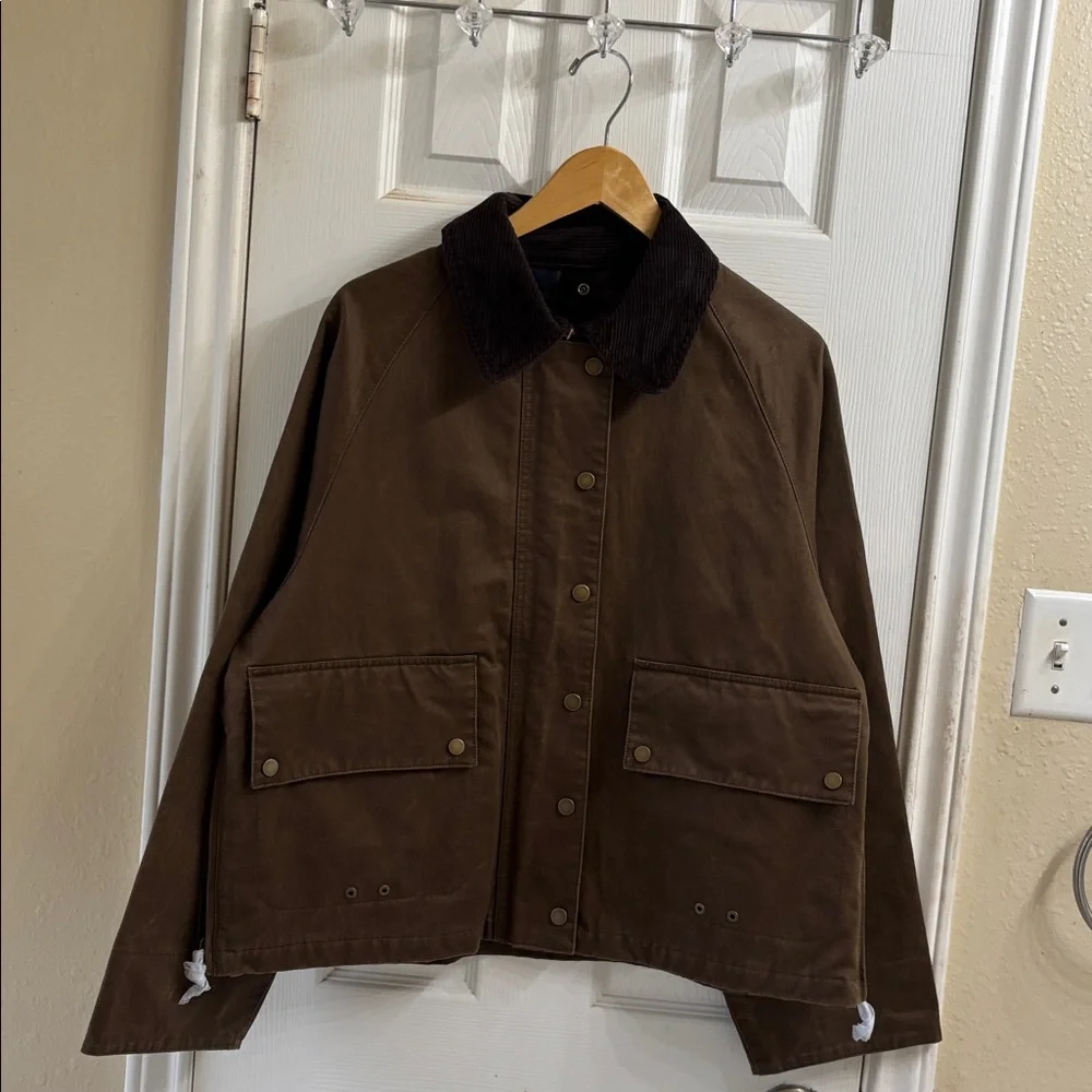 Mango Brown and Plaid waxed effect Parka.NWT - Picture 4 of 12